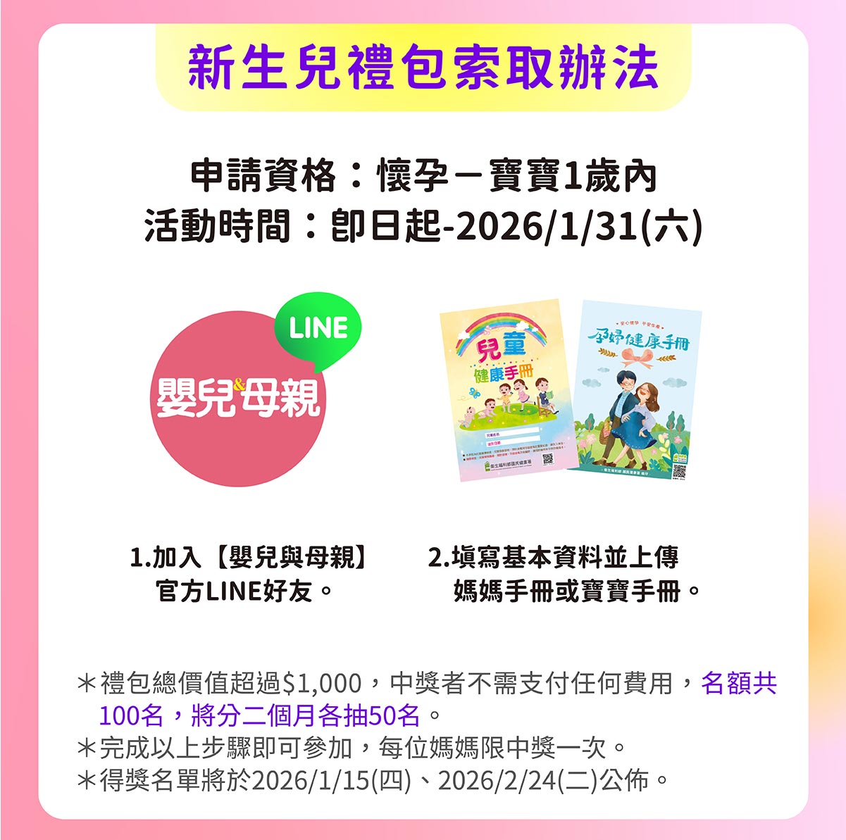 嬰兒與母親新生兒禮包索取辦法