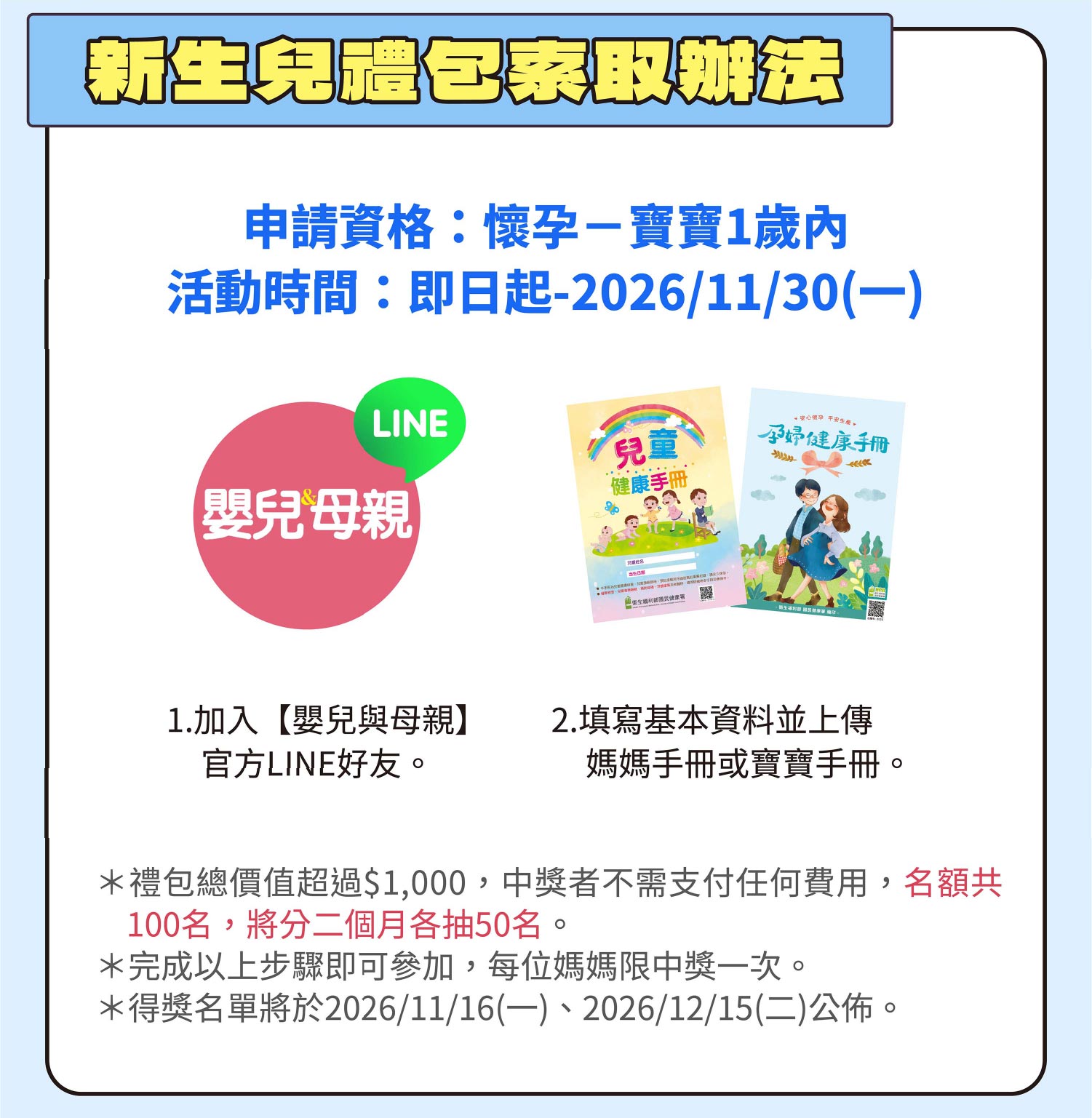 嬰兒與母親新生兒禮包索取辦法