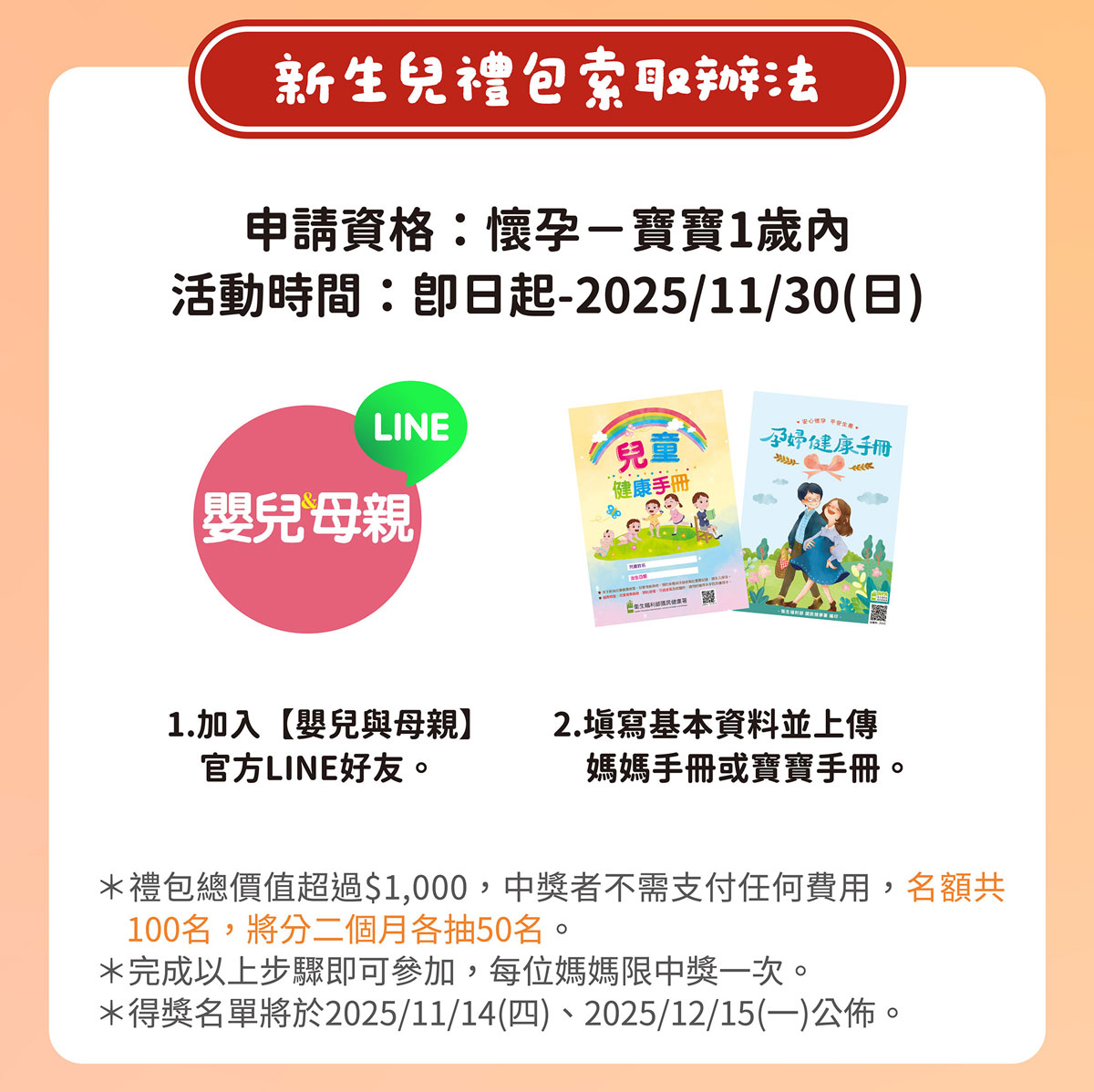 嬰兒與母親新生兒禮包索取辦法