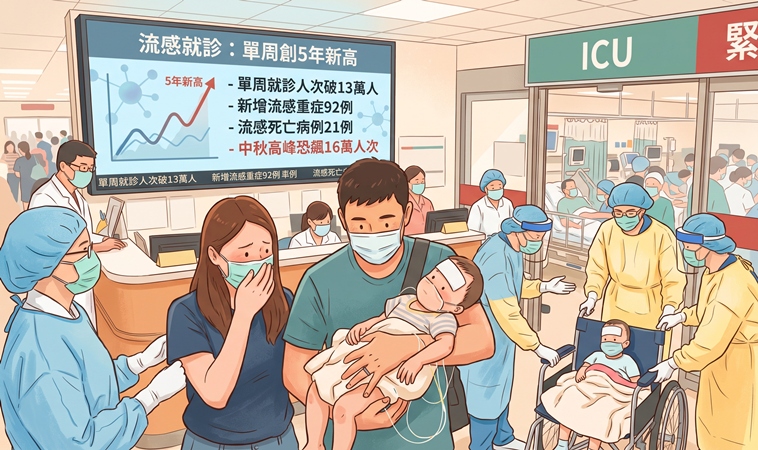 流感單周奪21命、創5年新高！中秋恐爆16萬人就診，全家都中「1歲童併腦炎」進ICU搶救