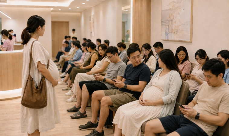 婦產科產檢候診區掀起「座位保衛戰」：準爸爸陪診沒讓座，錯了嗎？